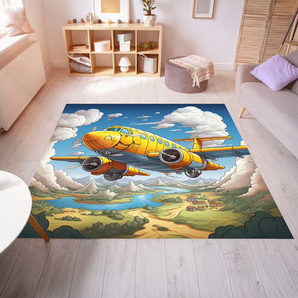 Yellow Plane over a Village