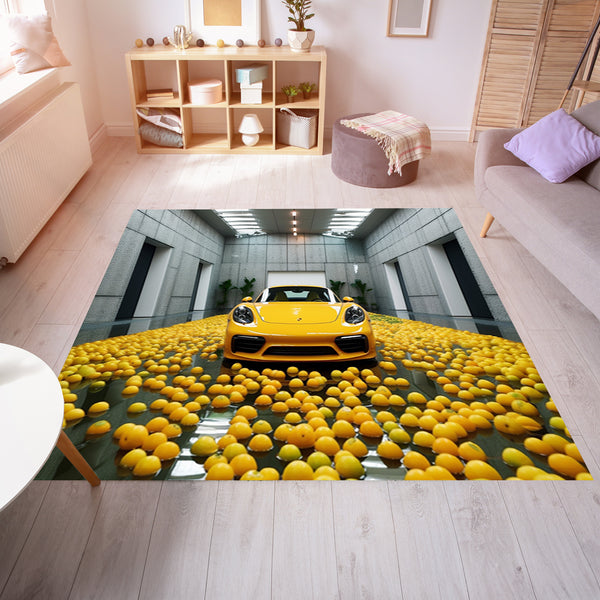 Yellow Sports Car Surrounded by Lemons